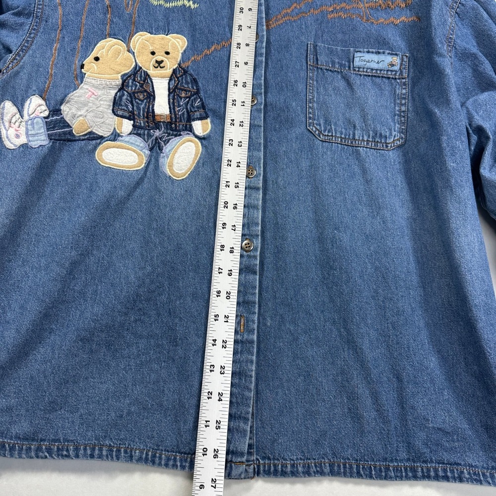 Vintage Together Chambray Embroidered Teddy Bears Shirt Sz XL Trees Button Up - Picture 9 of 11